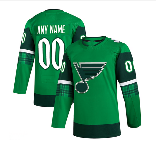 Custom St.Louis Blues 2023 St. Patrick's Day Primegreen Authentic Jersey - Kelly Green Stitched American Hockey Jerseys - Main View