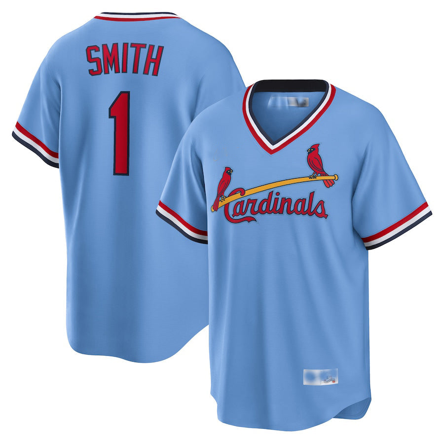 St. Louis Cardinals #1 Ozzie Smith Light Blue Road Cooperstown Collection Player Jersey Baseball Jerseys - Main View