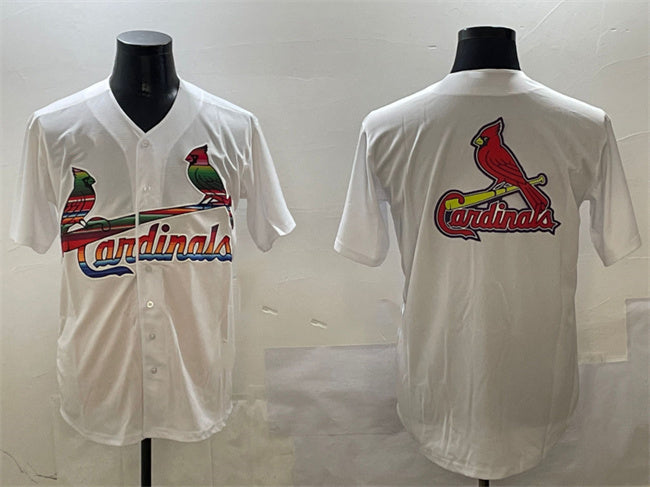 St. Louis Cardinals Team Big Logo White Cool Base Stitched Baseball Jersey - Main View