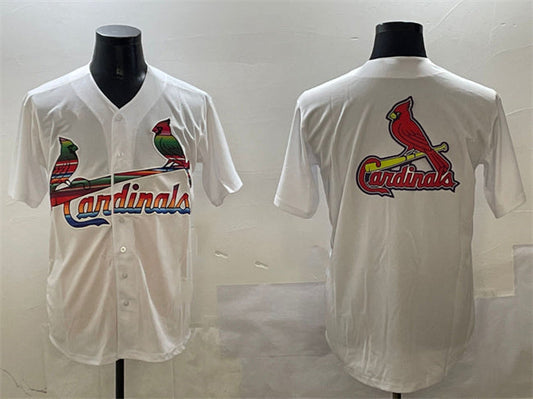 St. Louis Cardinals Team Big Logo White Cool Base Stitched Baseball Jersey - Main View