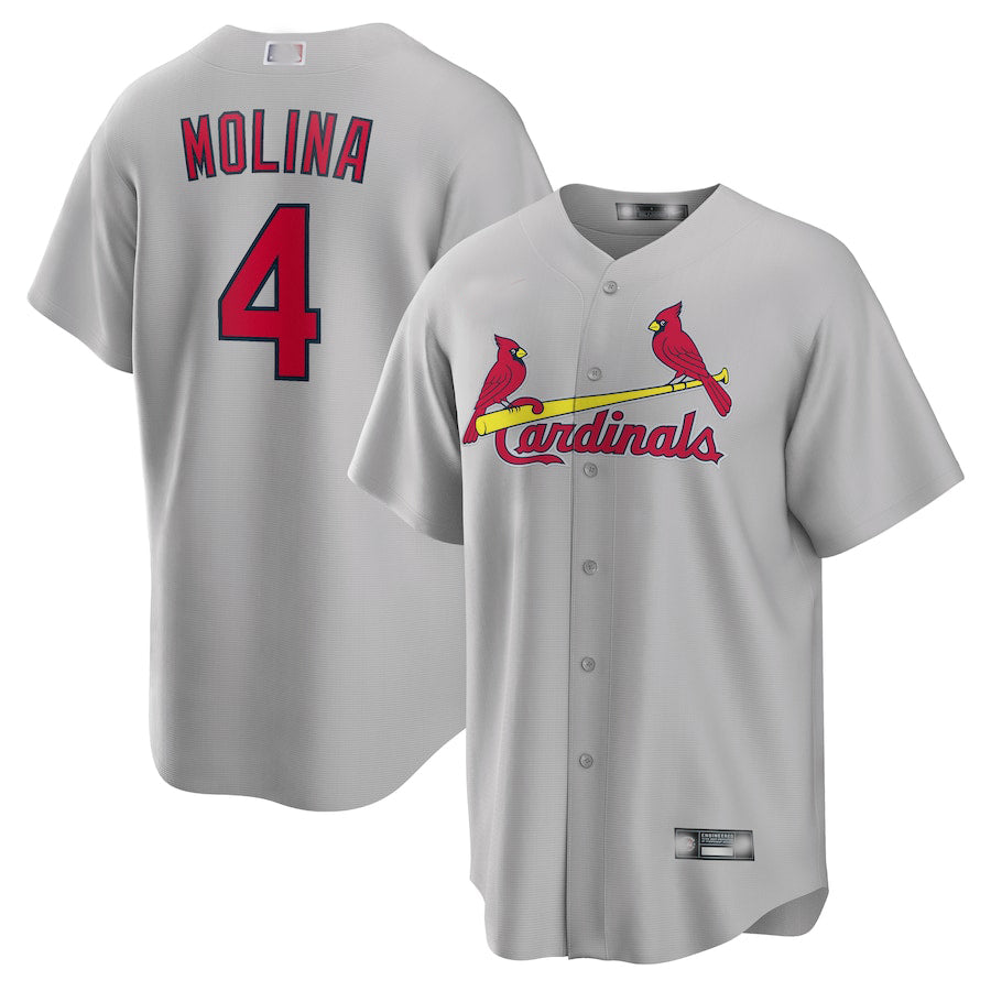 St. Louis Cardinals #4 Yadier Molina Gray Road Replica Player Name Jersey Baseball Jerseys - Main View