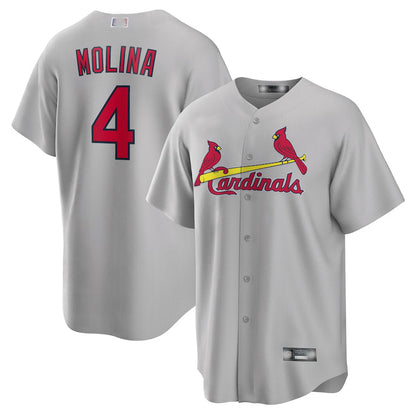 St. Louis Cardinals #4 Yadier Molina Gray Road Replica Player Name Jersey Baseball Jerseys - Main View