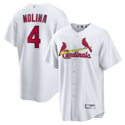 St. Louis Cardinals #4 Yadier Molina White Home Replica Player Name Jersey Baseball Jerseys - Main View