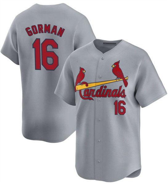 St. Louis Cardinals #16 Nolan Gorman Gray 2024 Away Limited Stitched Baseball Jersey - Main View