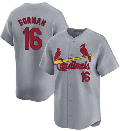 St. Louis Cardinals #16 Nolan Gorman Gray 2024 Away Limited Stitched Baseball Jersey - Main View
