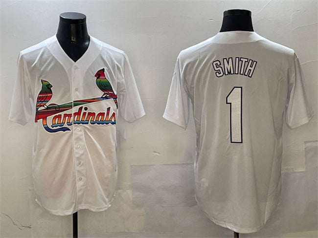 St. Louis Cardinals #1 Ozzie Smith White Cool Base Stitched Baseball Jersey - Main View