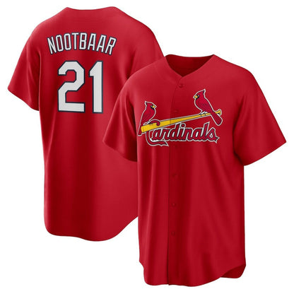 St. Louis Cardinals #21 Lars Nootbaar Big & Tall Alternate Replica Player Jersey - Red Stitched Baseball Jersey - Main View