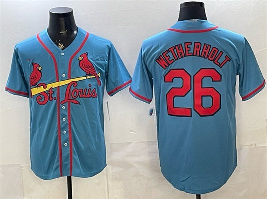 St. Louis Cardinals #26 JJ Wetherholt Blue Cool Base Stitched Baseball Jersey - Main View