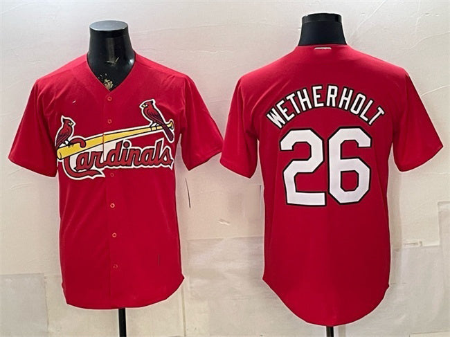 St. Louis Cardinals #26 JJ Wetherholt Red Cool Base Stitched Baseball Jersey - Main View