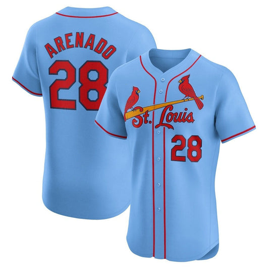 St. Louis Cardinals #28 Nolan Arenado Alternate Elite Player Jersey - Light Blue Stitched Baseball Jersey - Main View