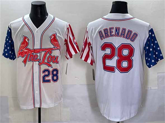 St. Louis Cardinals #28 Nolan Arenado White Independence Day Vapor Premier Limited Stitched Baseball Jersey - Main View