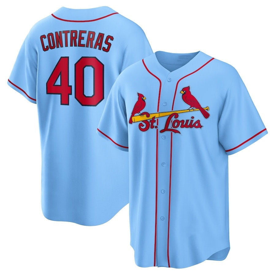 St. Louis Cardinals #40 Willson Contreras Alternate Replica Jersey - Light Blue Stitched Baseball Jersey - Main View