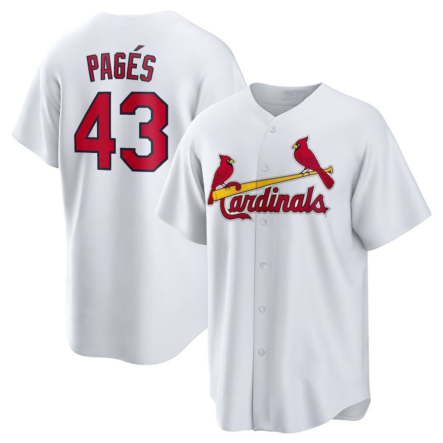 St. Louis Cardinals #43 Pedro Pagés Home Replica Jersey - White Stitched Baseball Jersey - Main View