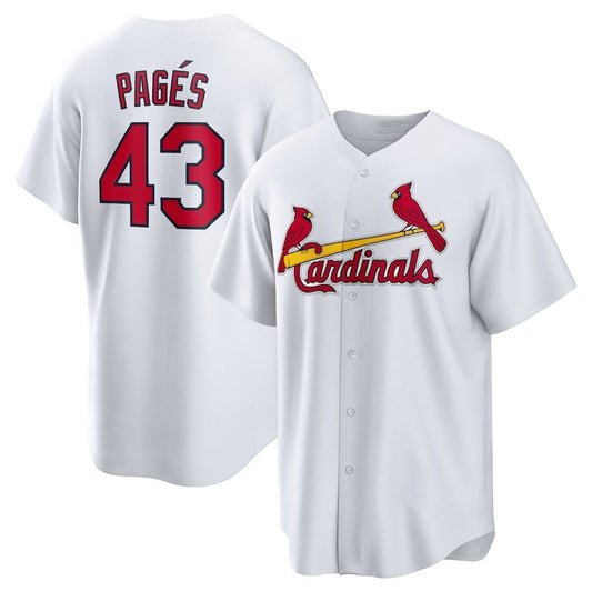 St. Louis Cardinals #43 Pedro Pagés Home Replica Jersey - White Stitched Baseball Jersey - Main View