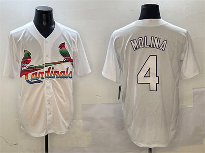 St. Louis Cardinals #4 Yadier Molina White Cool Base Stitched Baseball Jersey - Main View