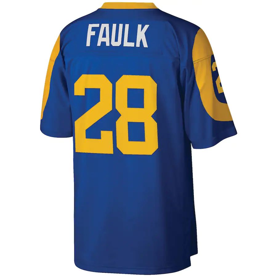 LA.Rams #28 Marshall Faulk Mitchell & Ness Royal Legacy Replica Jersey Stitched American Football Jerseys - Main View