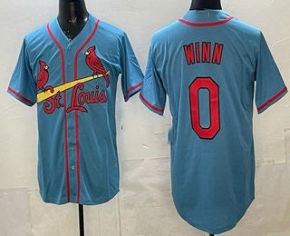 St Louis Cardinals #0 Masyn Winn Blue Cool Base Stitched Baseball Jersey - Main View