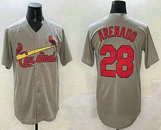 St Louis Cardinals #28 Nolan Arenado Grey Stitched Cool Base Baseball Jerseys - Main View