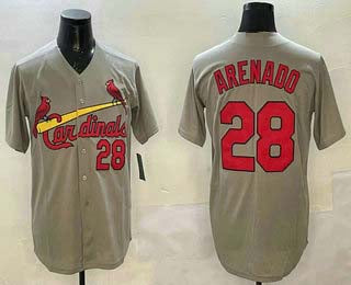 St Louis Cardinals #28 Nolan Arenado Number Grey Stitched Cool Base Baseball Jerseys - Main View