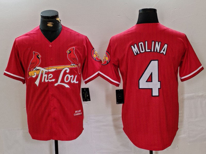 St Louis Cardinals #4 Yadier Molina Red 2024 City Connect Stitched Baseball Jersey - Main View