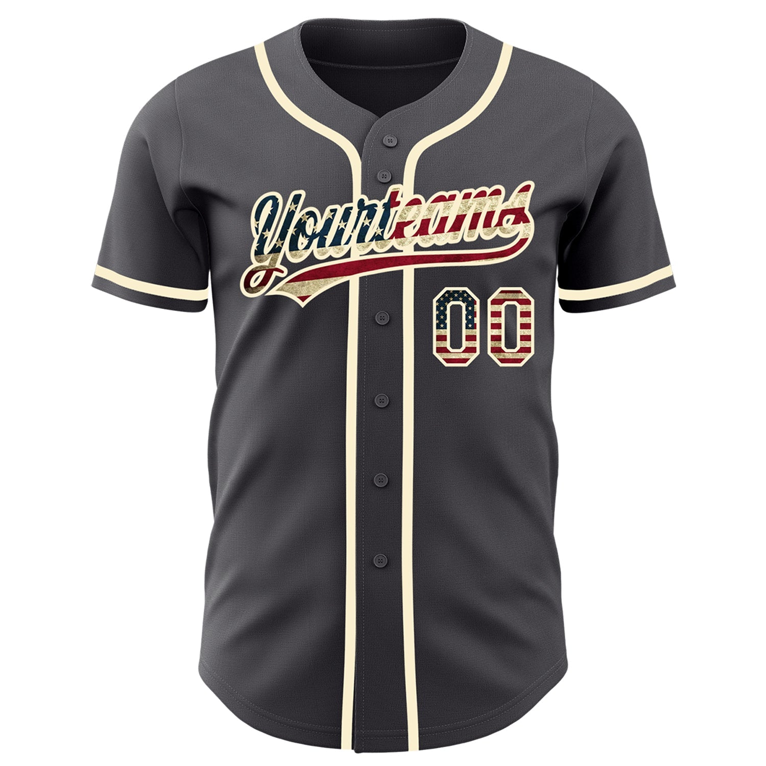 Custom Steel Gray Vintage USA Flag-Cream Authentic Baseball Jersey view 2
