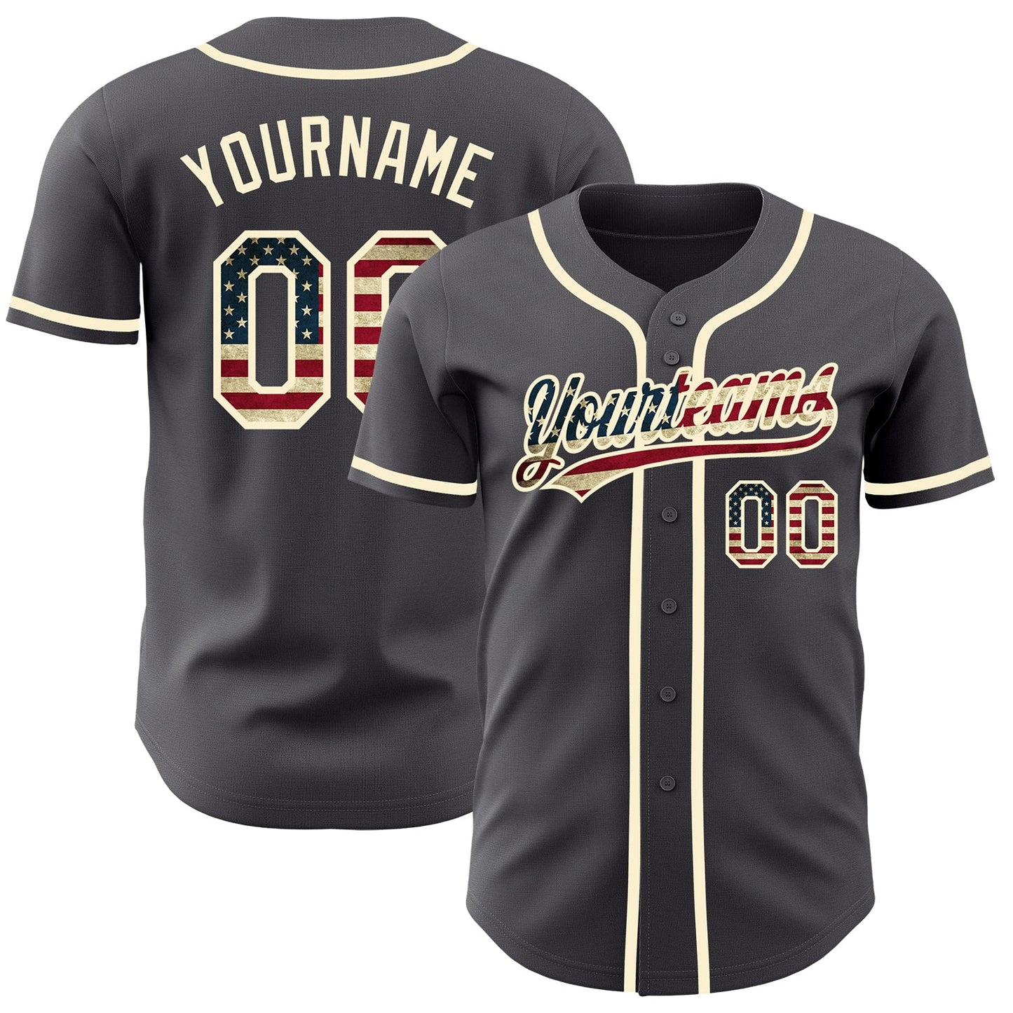 Custom Steel Gray Vintage USA Flag-Cream Authentic Baseball Jersey - Main View
