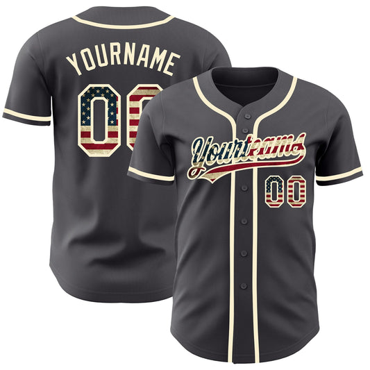 Custom Steel Gray Vintage USA Flag-Cream Authentic Baseball Jersey - Main View