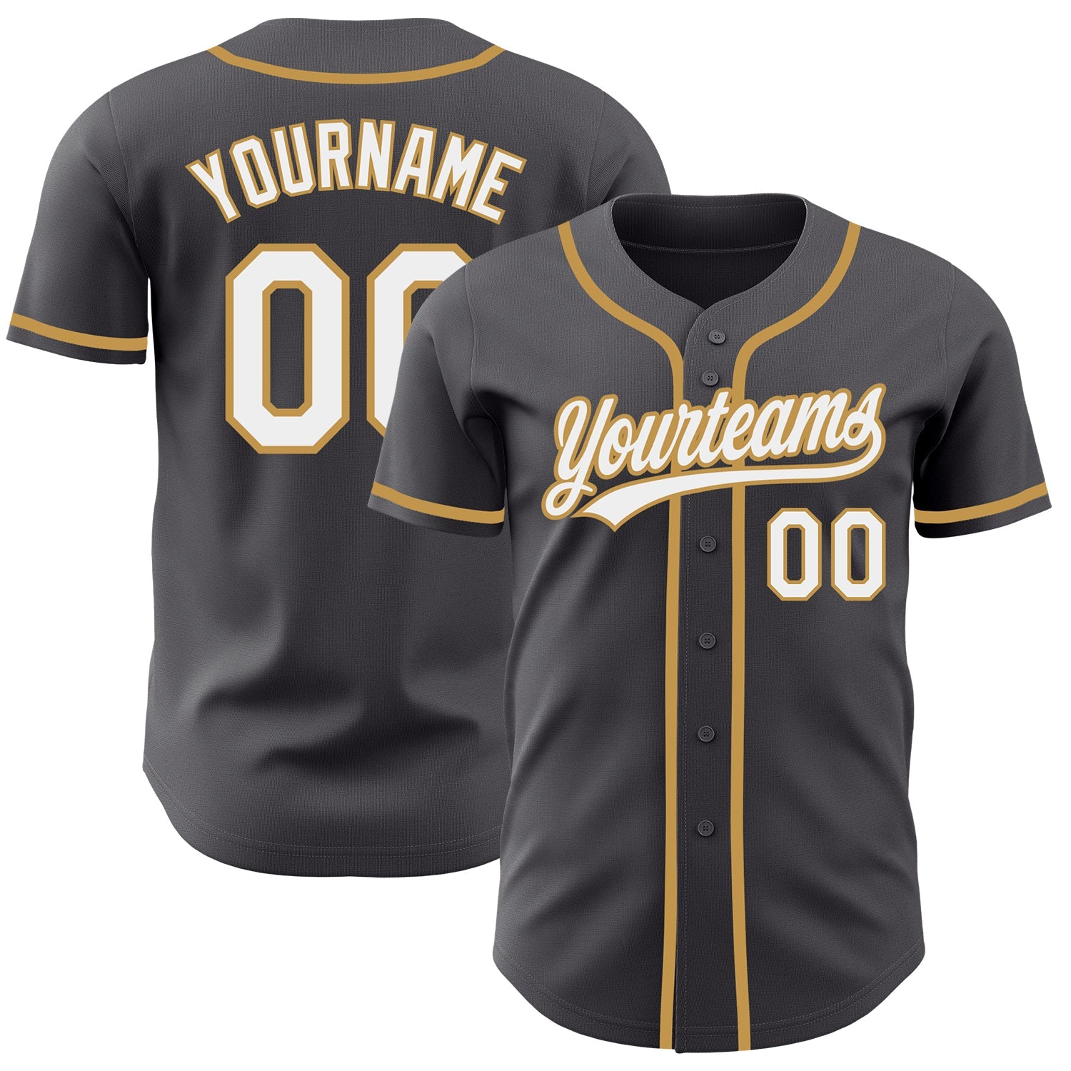 Custom Steel Gray White-Old Gold Authentic Baseball Jersey - Main View