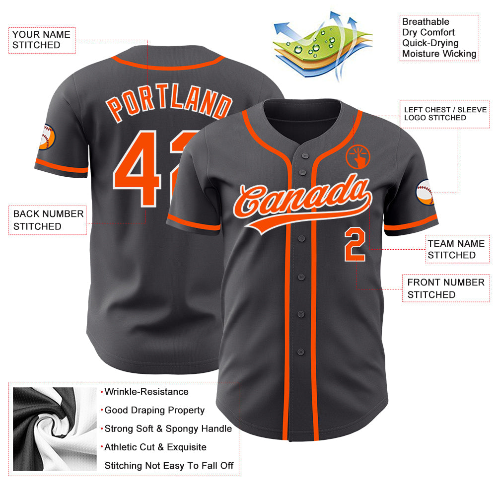 Custom Steel Gray Orange-White Authentic Baseball Jersey view 4