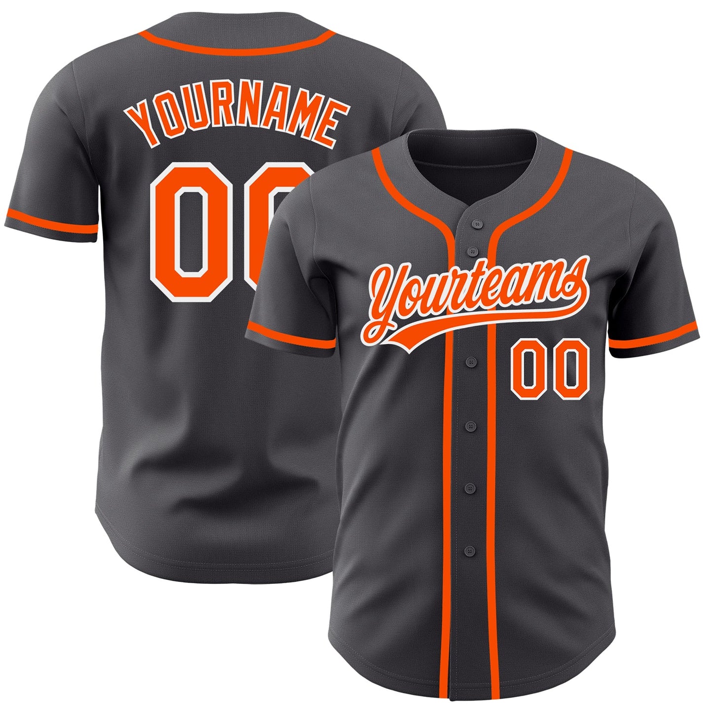 Custom Steel Gray Orange-White Authentic Baseball Jersey - Main View