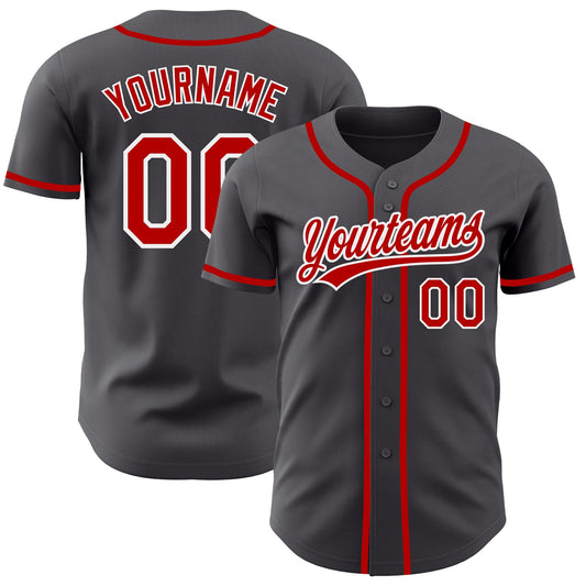 Custom Steel Gray Red-White Authentic Baseball Jersey - Main View
