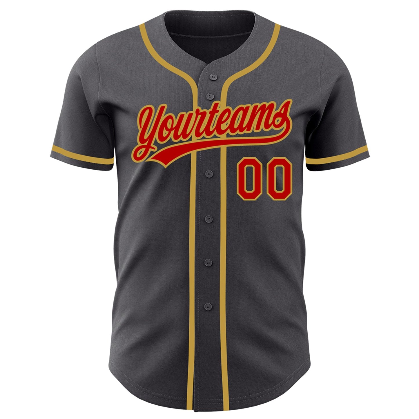 Custom Steel Gray Red-Old Gold Authentic Baseball Jersey view 2