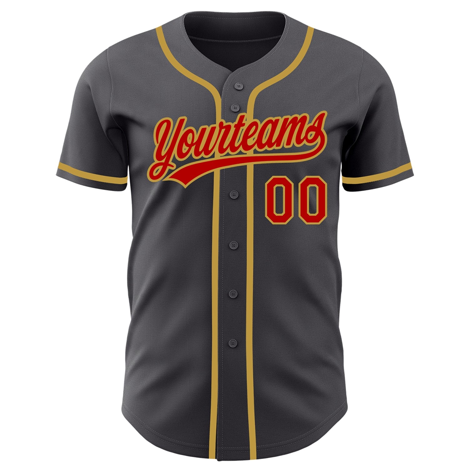 Custom Steel Gray Red-Old Gold Authentic Baseball Jersey view 2