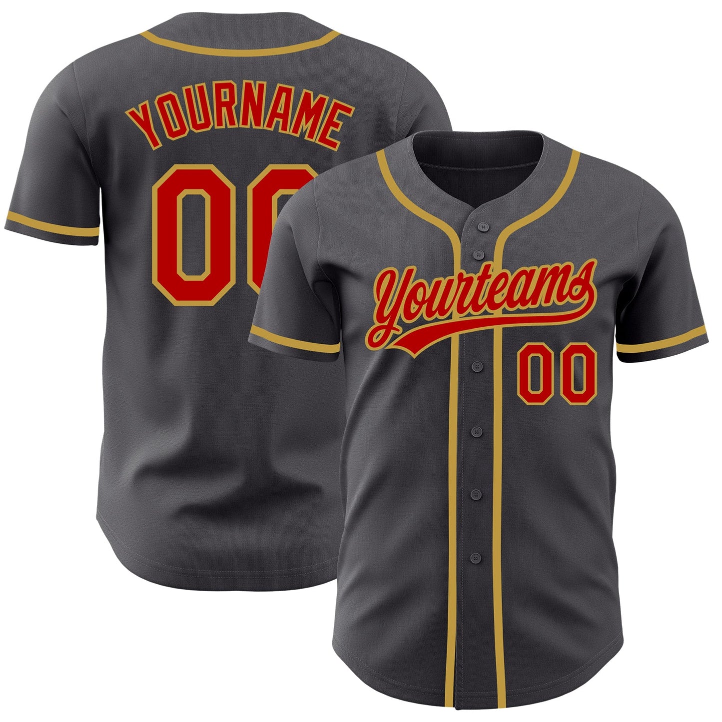Custom Steel Gray Red-Old Gold Authentic Baseball Jersey - Main View