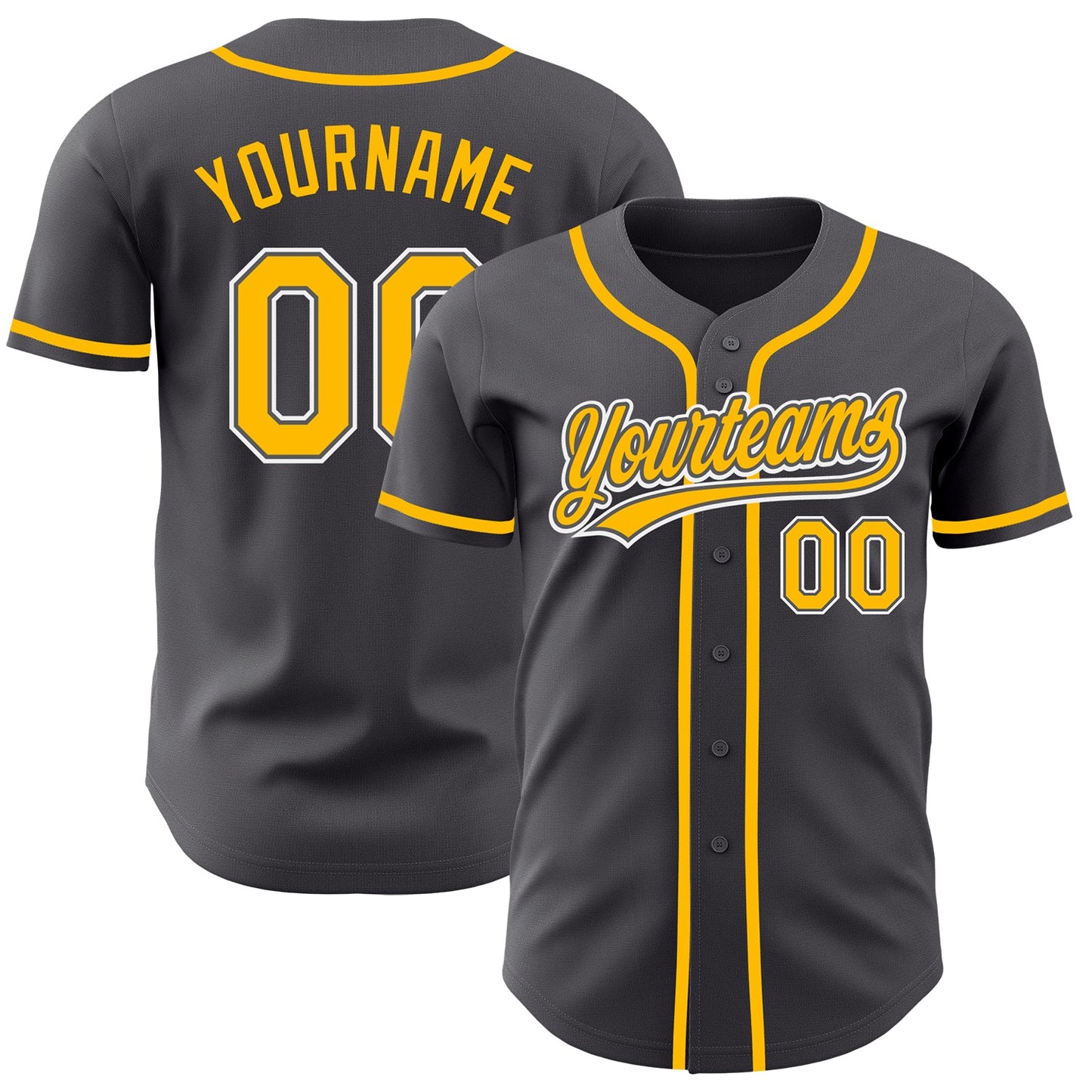Custom Steel Gray Gold-White Authentic Baseball Jersey - Main View