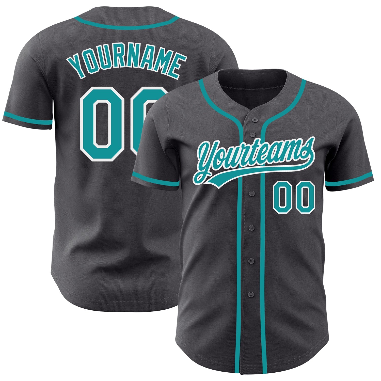 Custom Steel Gray Teal-White Authentic Baseball Jersey - Main View