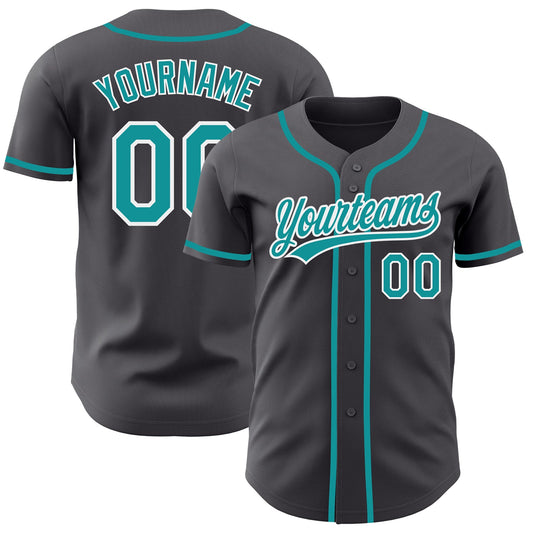 Custom Steel Gray Teal-White Authentic Baseball Jersey - Main View