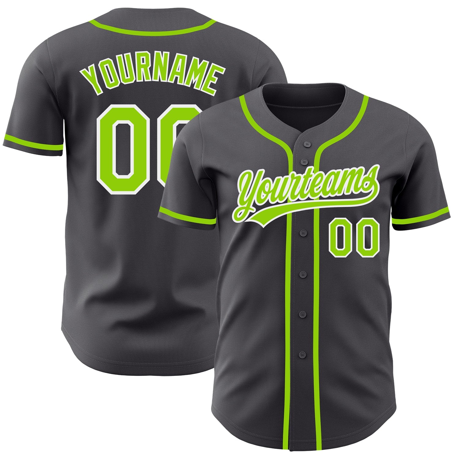 Custom Steel Gray Neon Green-White Authentic Baseball Jersey - Main View