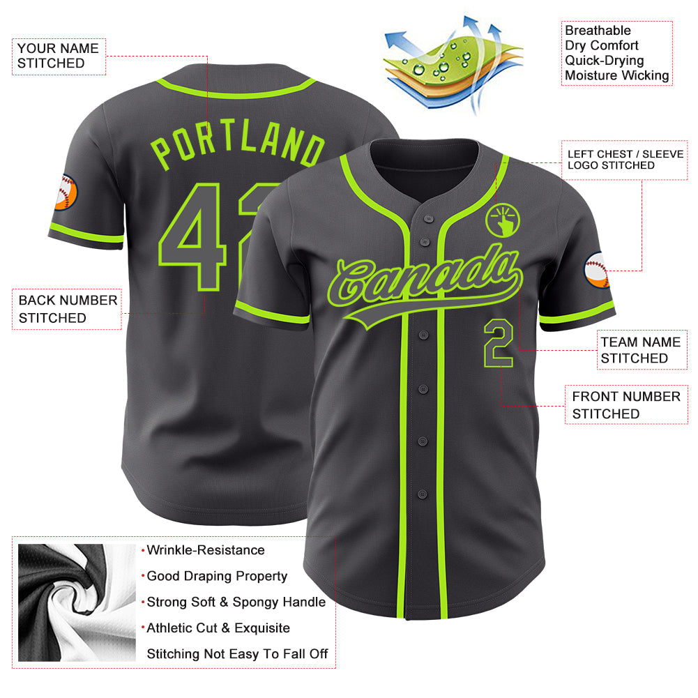Custom Steel Gray Neon Green Authentic Baseball Jersey view 3