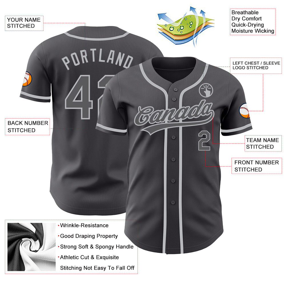 Custom Steel Gray Gray Authentic Baseball Jersey view 3
