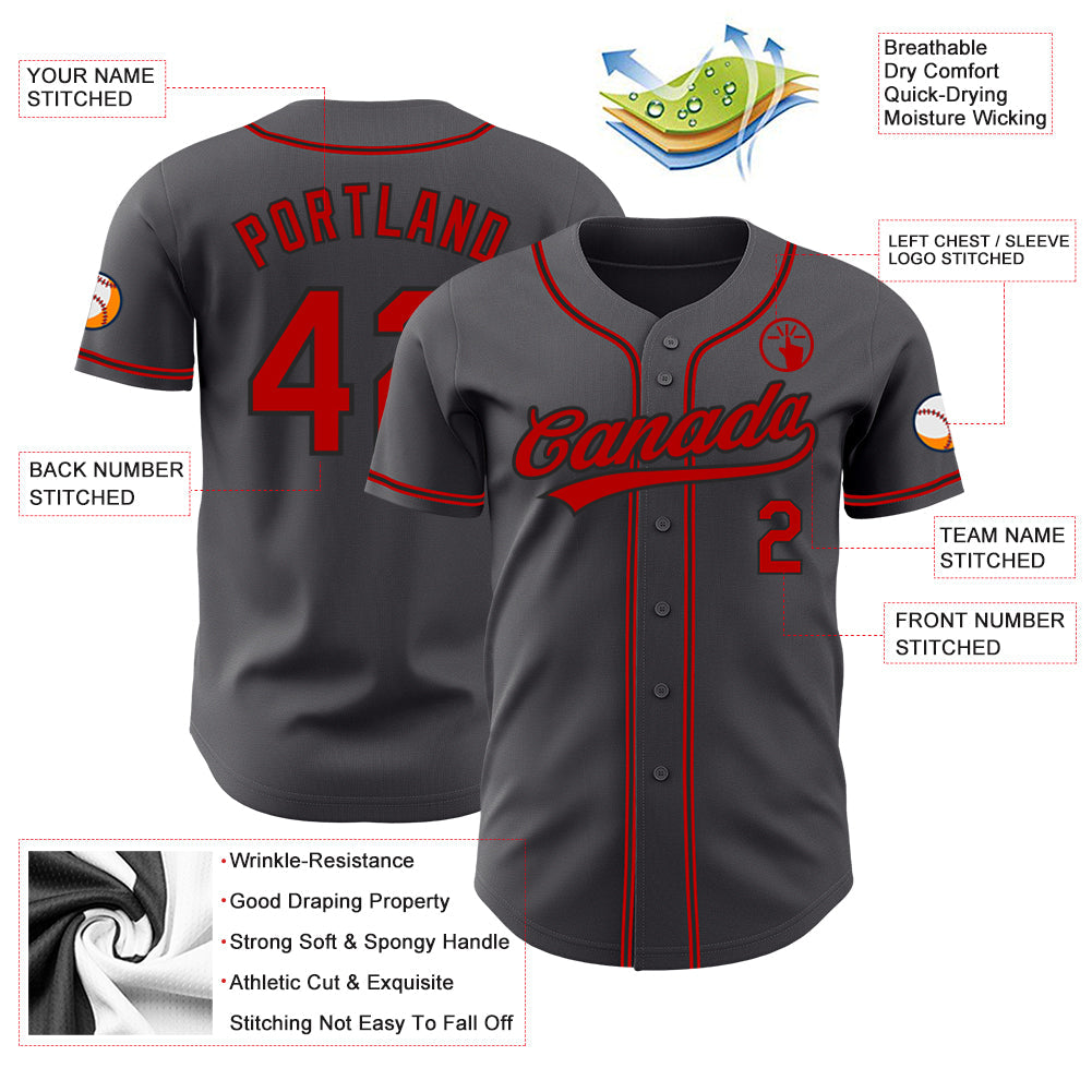 Custom Steel Gray Red-Black Authentic Baseball Jersey view 3
