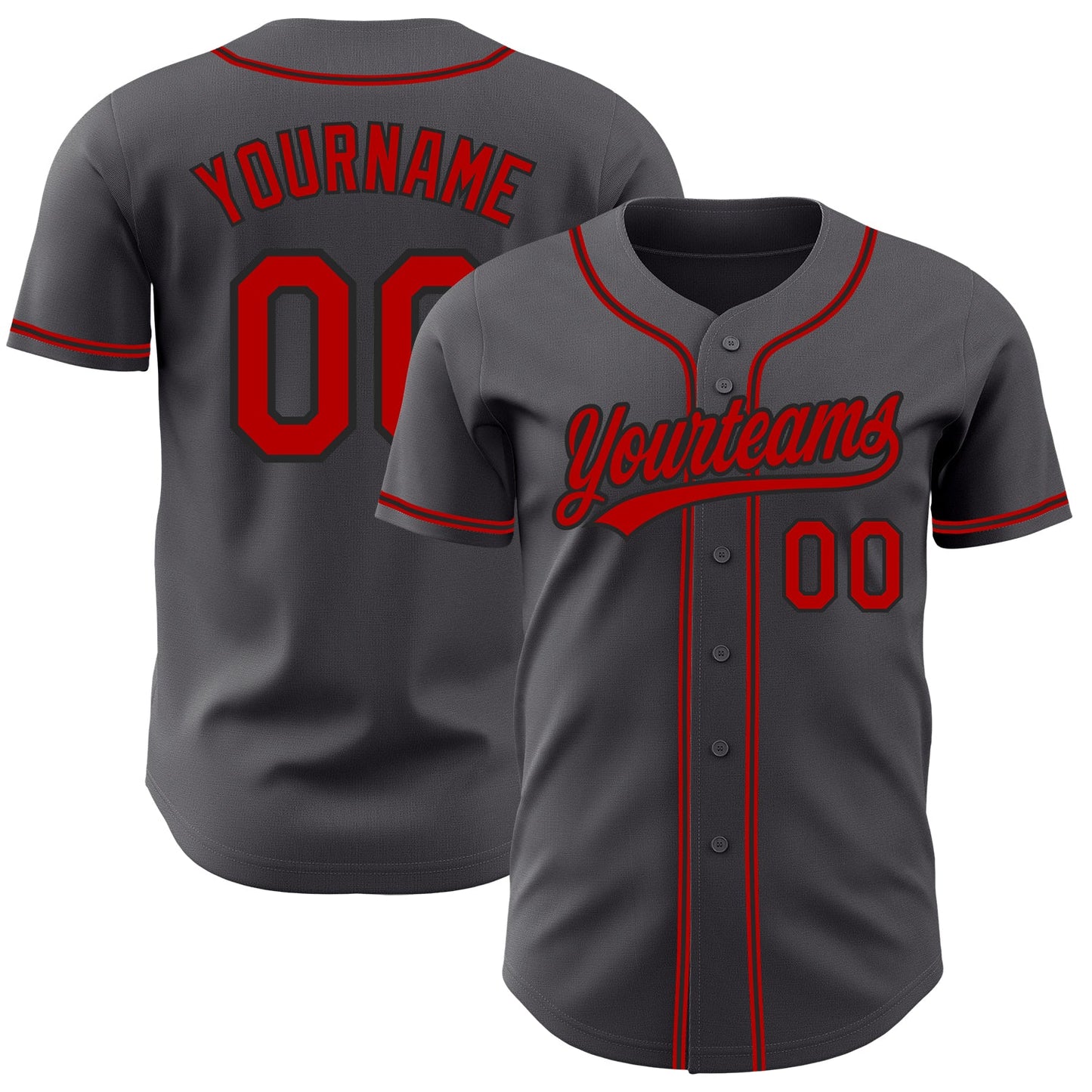 Custom Steel Gray Red-Black Authentic Baseball Jersey - Main View