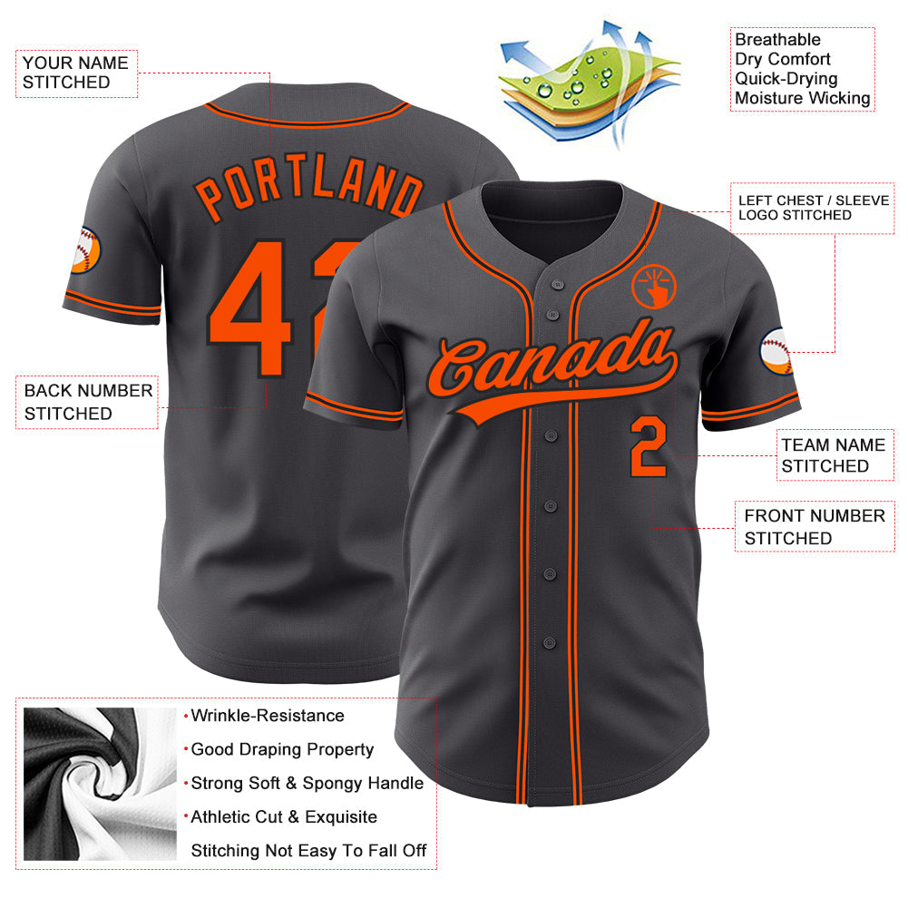 Custom Steel Gray Orange-Black Authentic Baseball Jersey view 3