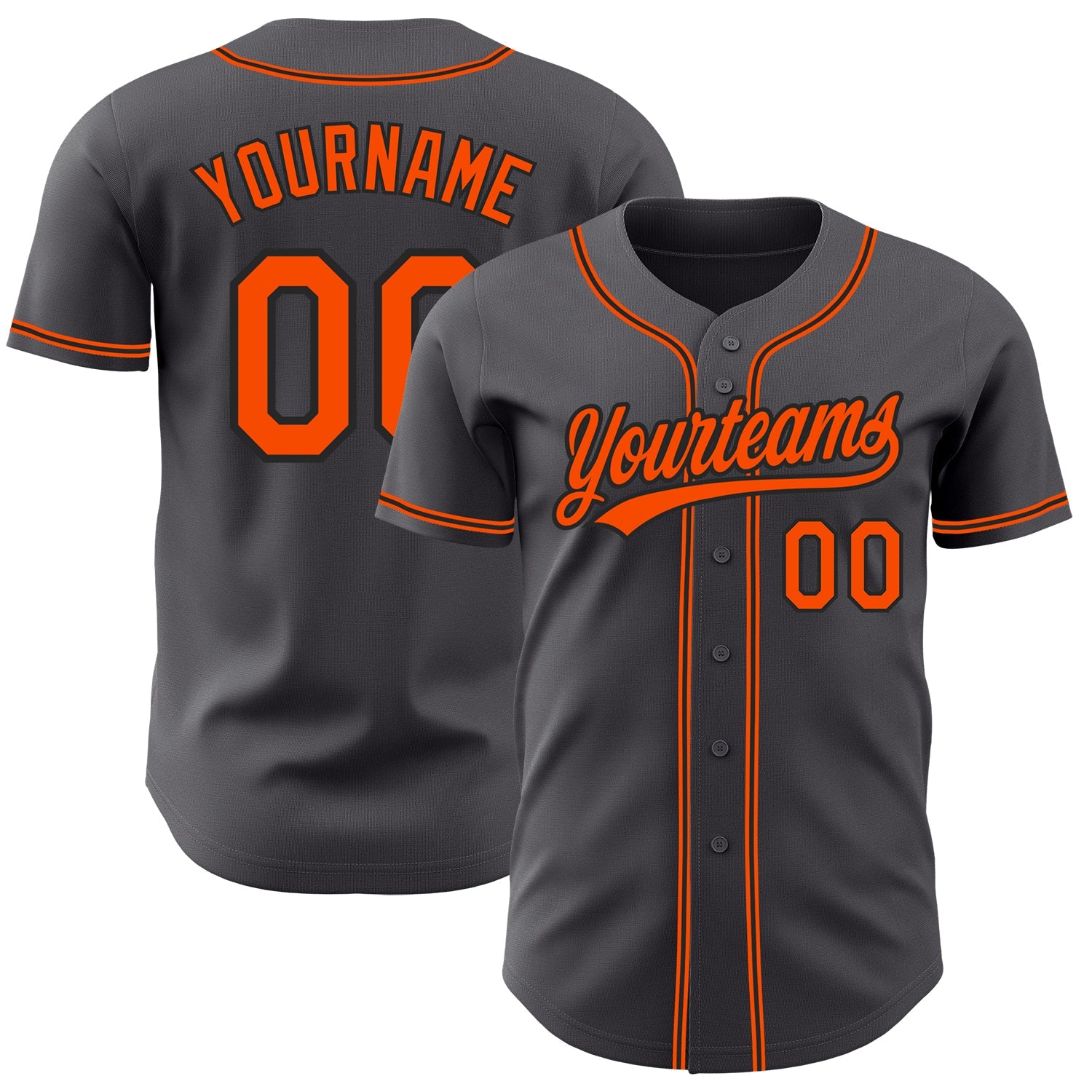 Custom Steel Gray Orange-Black Authentic Baseball Jersey - Main View