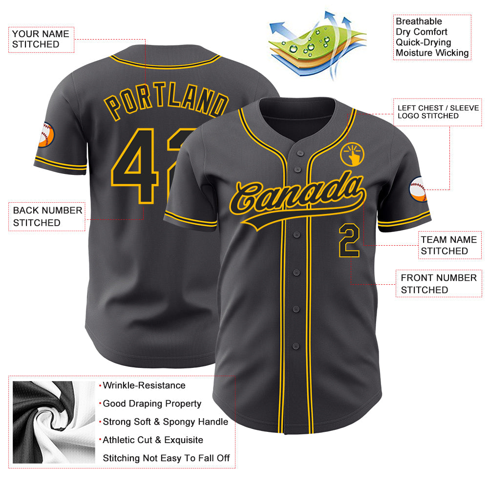 Custom Steel Gray Black-Gold Authentic Baseball Jersey view 3