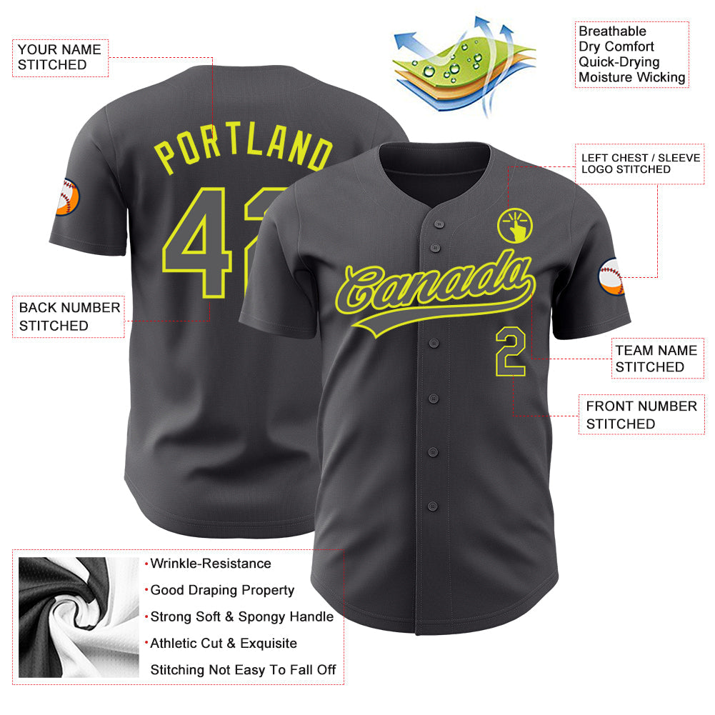 Custom Steel Gray Neon Yellow Authentic Baseball Jersey view 3