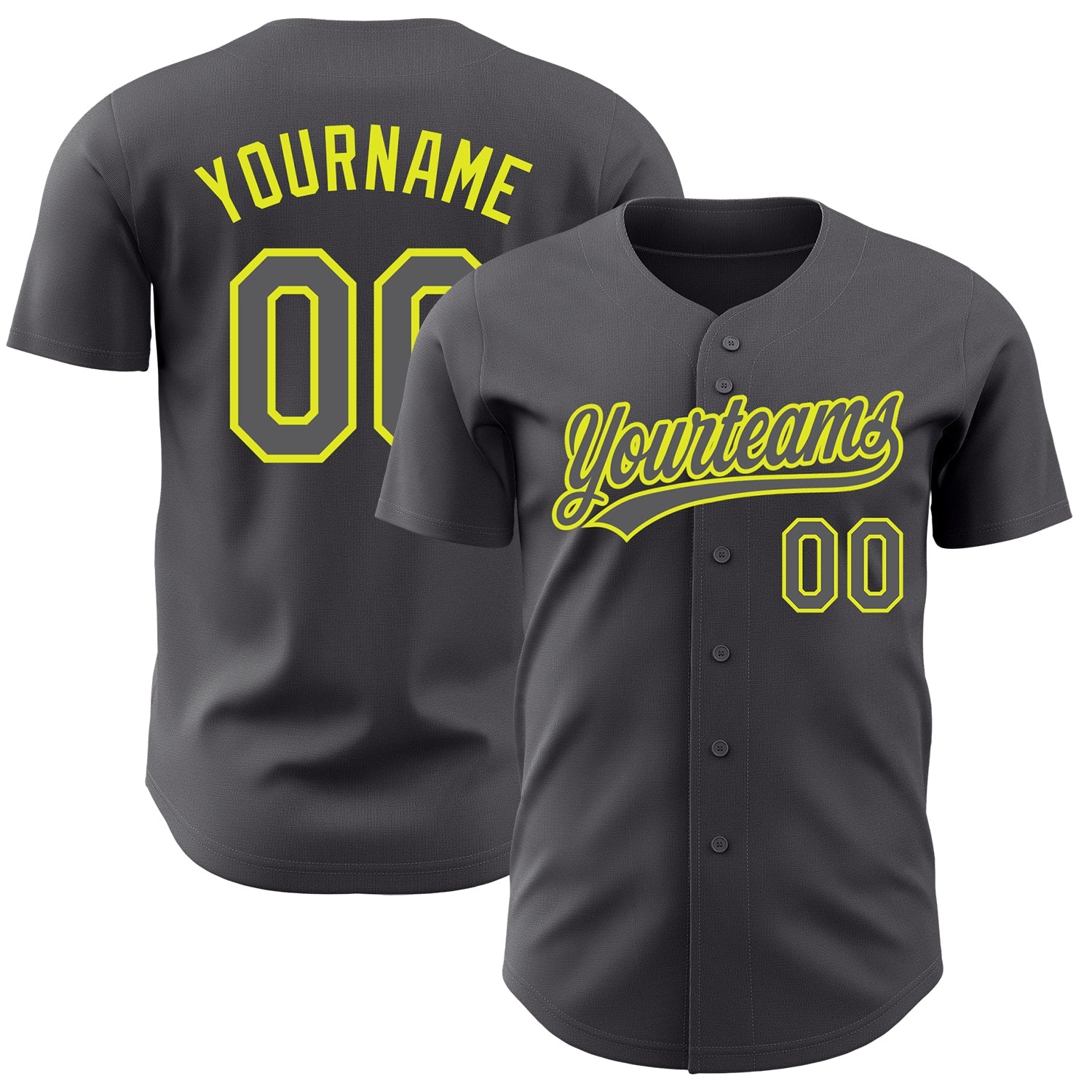 Custom Steel Gray Neon Yellow Authentic Baseball Jersey - Main View