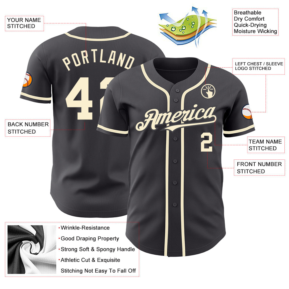 Custom Steel Gray Cream Authentic Baseball Jersey view 3