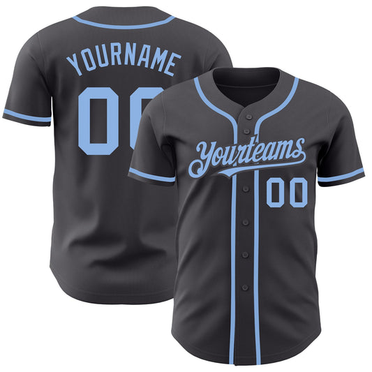 Custom Steel Gray Light Blue Authentic Baseball Jersey - Main View