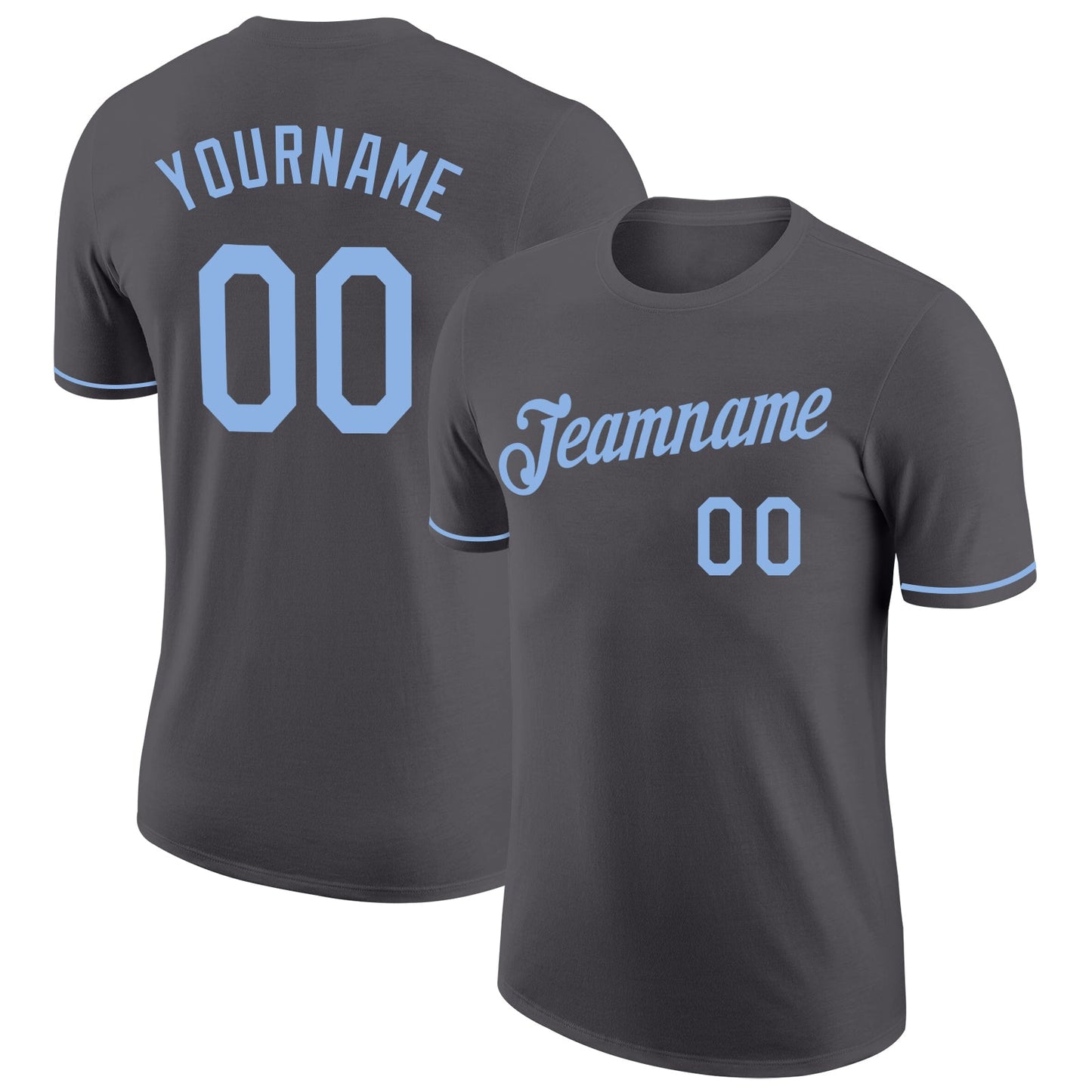Custom Steel Gray Light Blue Performance T-Shirt - Main View